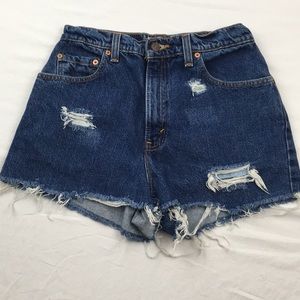 Destroyed Levi’s 551 high waisted denim shorts